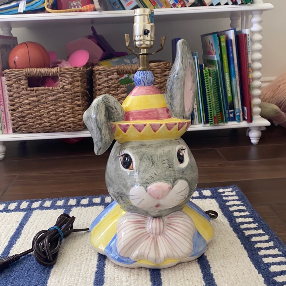 Vintage Porcelain Bow Bunny Lamp Nursery Decor